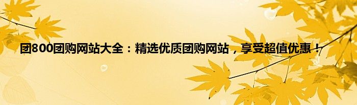 团800团购网站大全：精选优质团购网站，享受超值优惠！